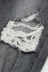Drawstring Elastic Waist Hole Ripped Jeans